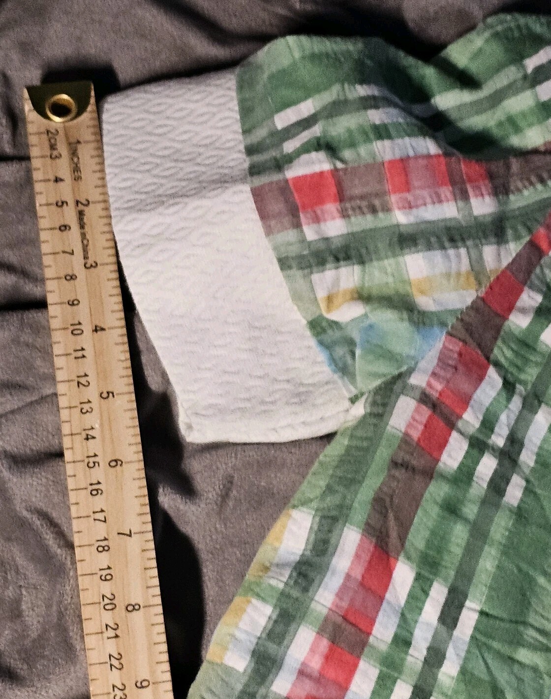 VTG Sears Fashions Shortsleeve Blouse Plaid Pastel Green Collared Cotton 70s 14