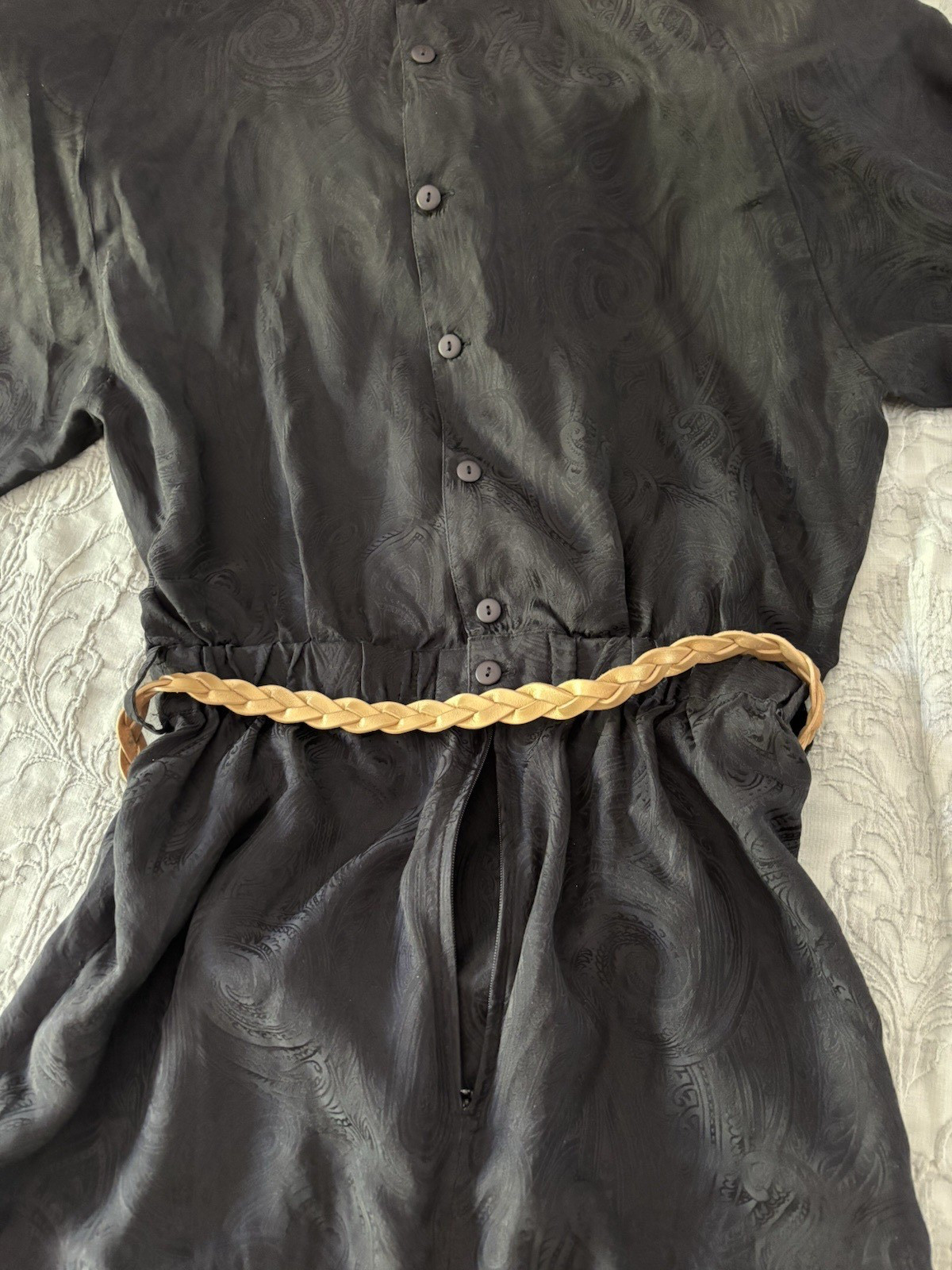 Vintage Nora Noh 100% Black Silk Dress Side M
