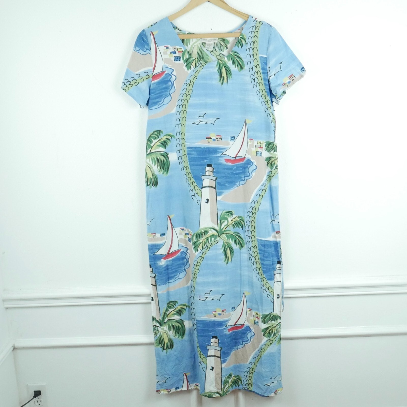 Vintage Medium Dress Nautical Sailor Fisherman Preppy Country Club 90s Midi