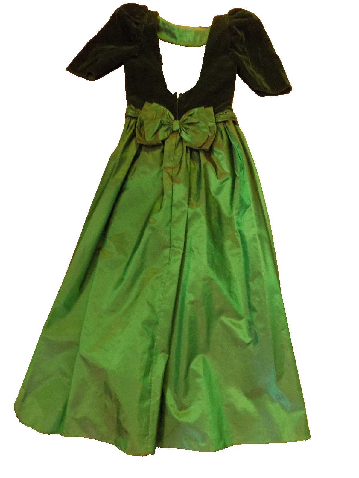 Vtg Alfred Angelo Velvet Corset Emerald Tafetta Skirt Crinoline Bow Gown Dress