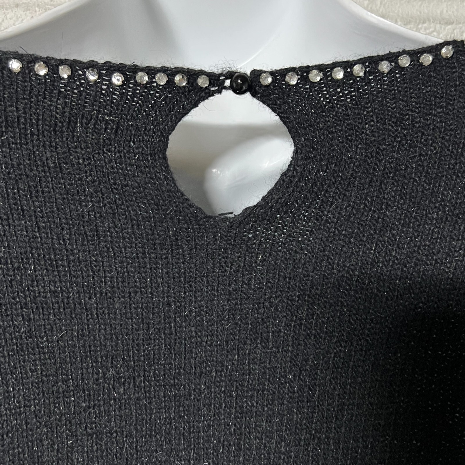 Vintage Black & Silver Sequin Rhinestone Ribbon Bow Embellished Sweater S Angora