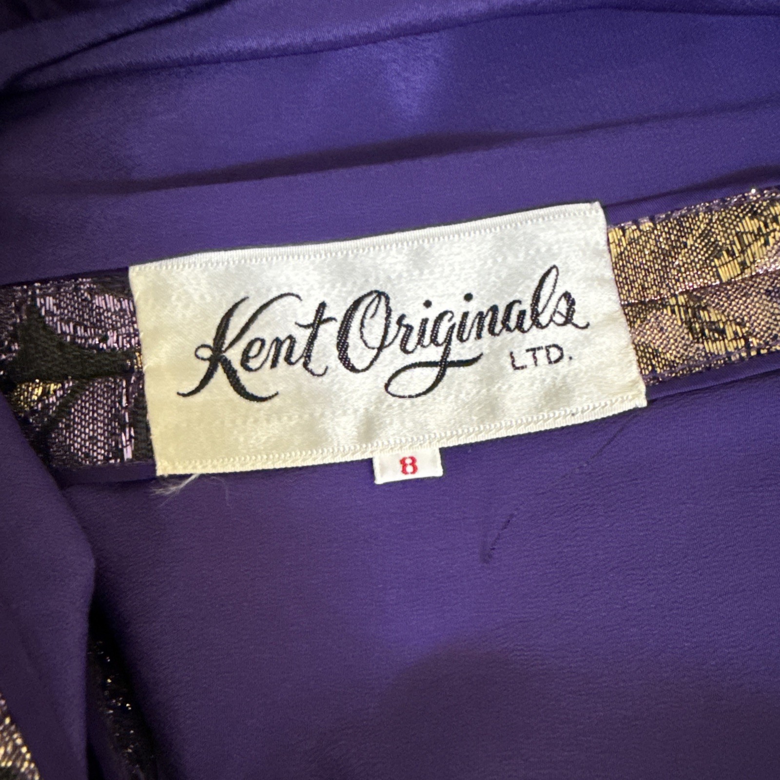 VTG Kent Originals Purple Velvet V Neck Brocade Black Gold Velvet Empire Gown