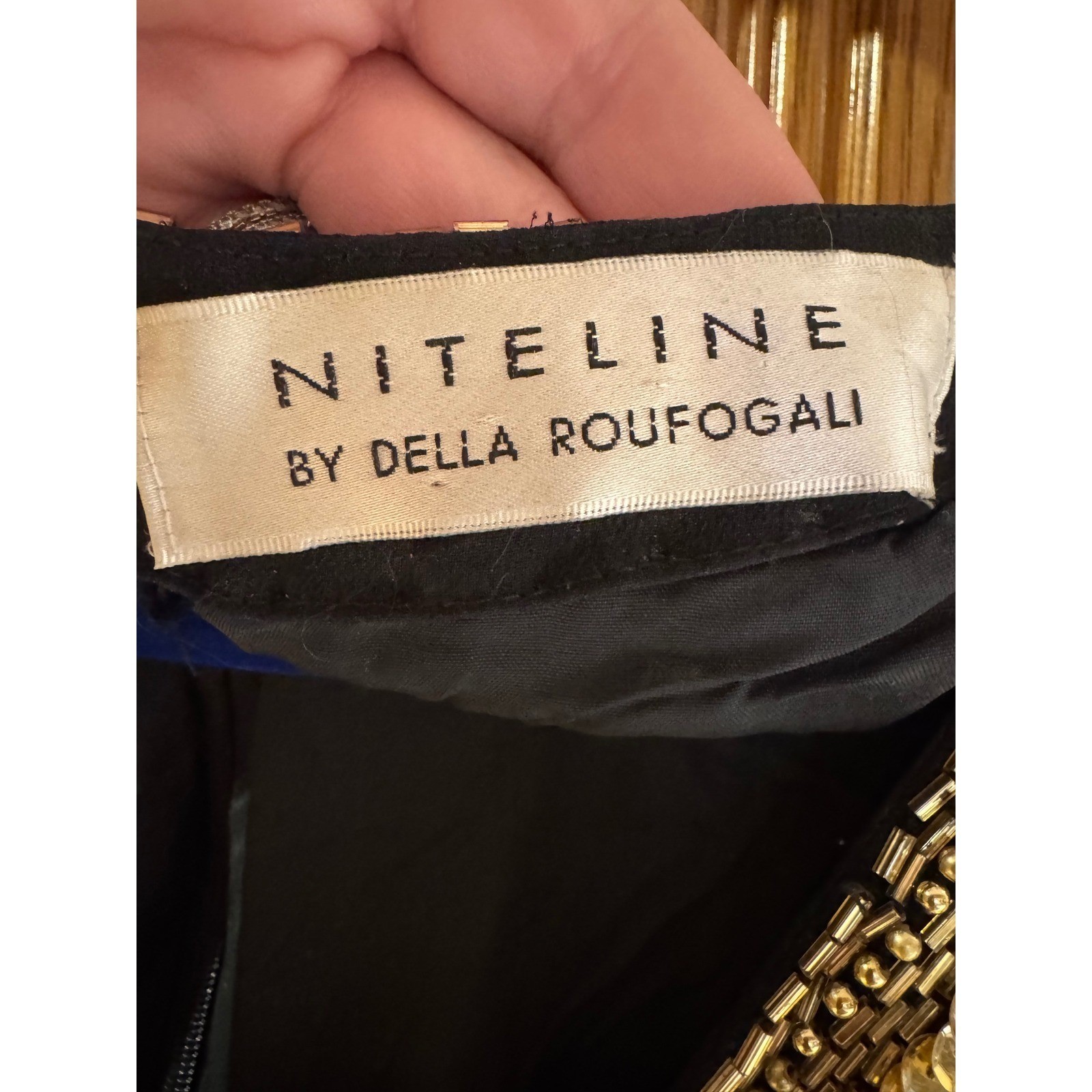 Niteline Della Roufogali Vintage Silk Beaded Sequin Gown Gold Black Maxi Dress 8