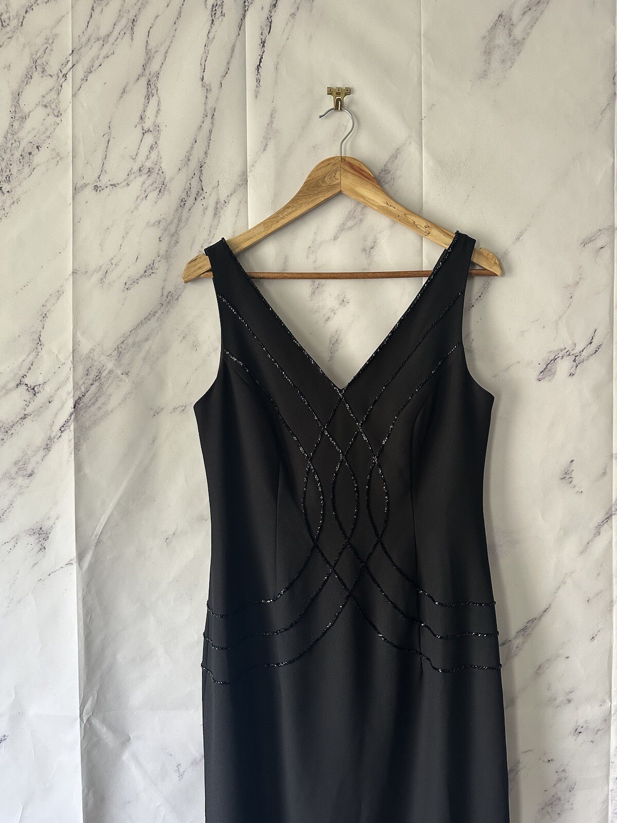 VINTAGE 90s MICHAELANGELO – BLACK BEADED FORMAL DRESS WOMENS SIZE 10