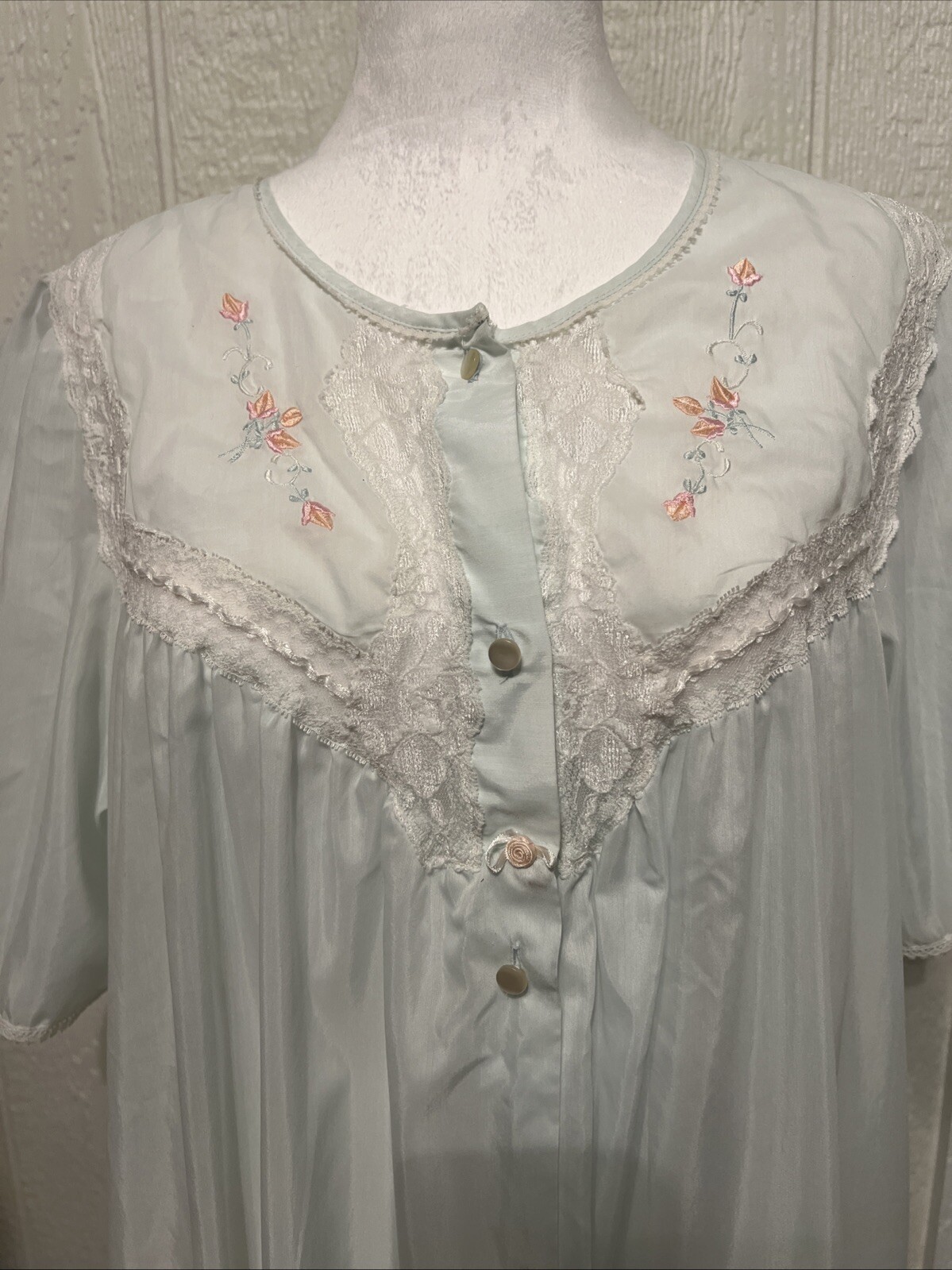 VTG Barbizon Pale Blue Sheer Nightgown Housecoat Lace Embroidered No Size Tag