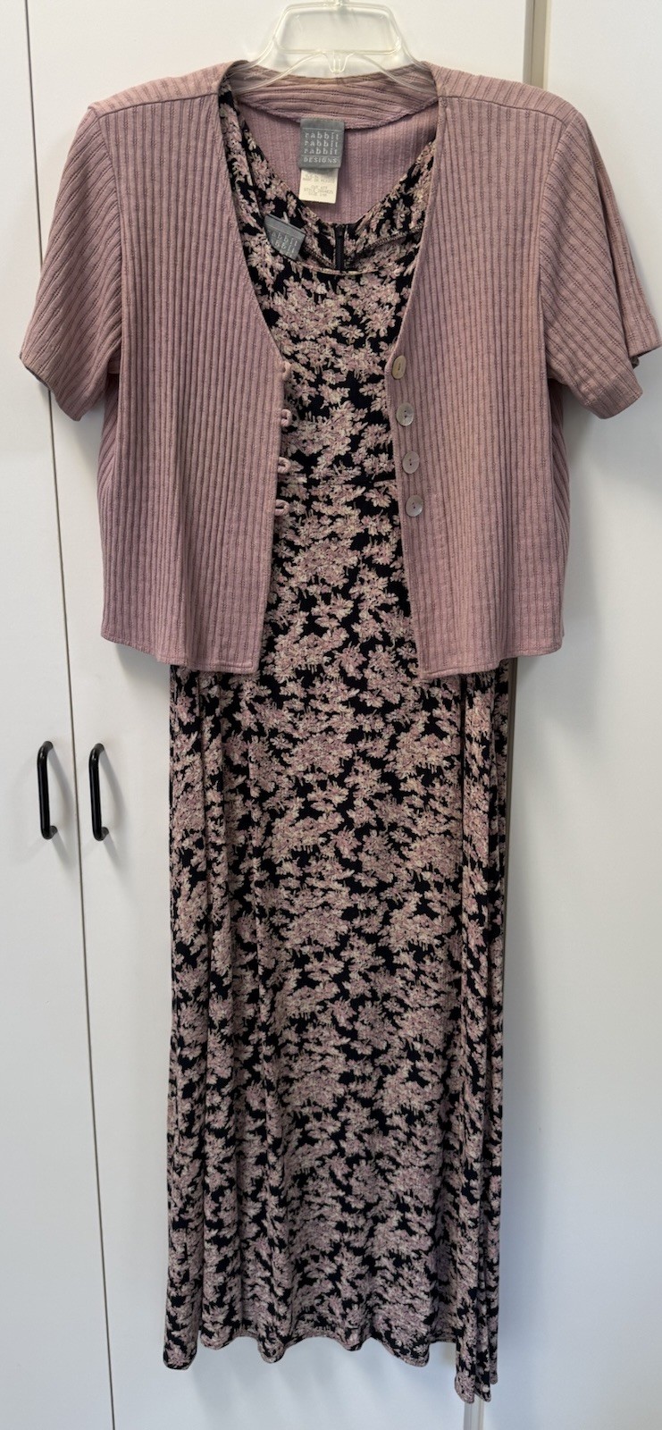 Vintage 90’s Y2K Rabbit Rabbit Rabbit 2 Pc Floral Maxi Dress & PINK Cardigan 14