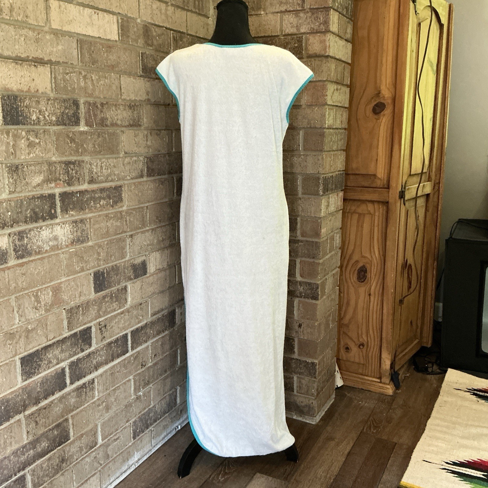 Vintage Bill Tice Terry Cloth Caftan Maxi Dress Butterfly Print Size Large #42F4