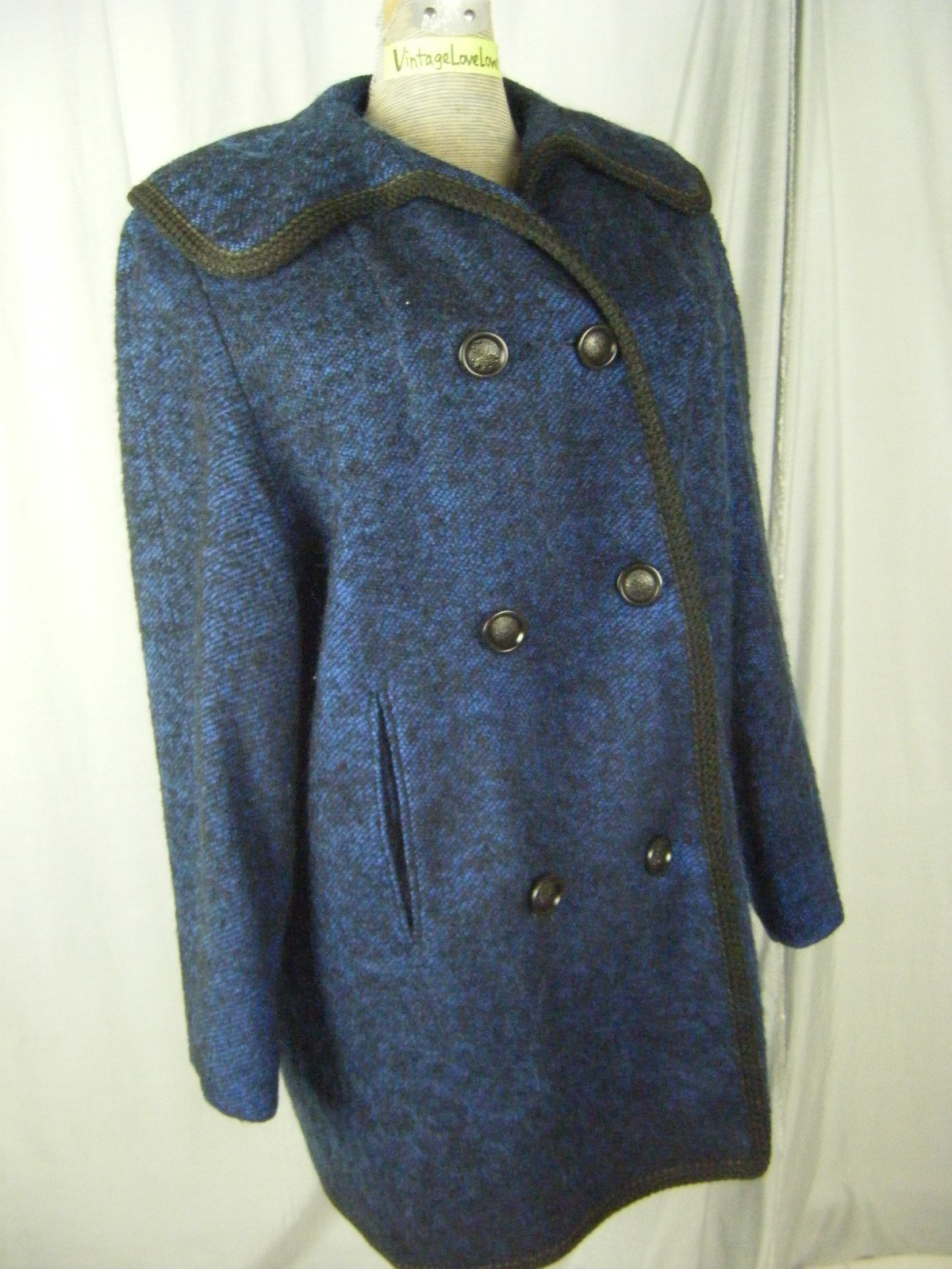 FORSTMANN Vtg 50s Blue Black Mohair 100% Virgin Wool Coat-Bust 41/M