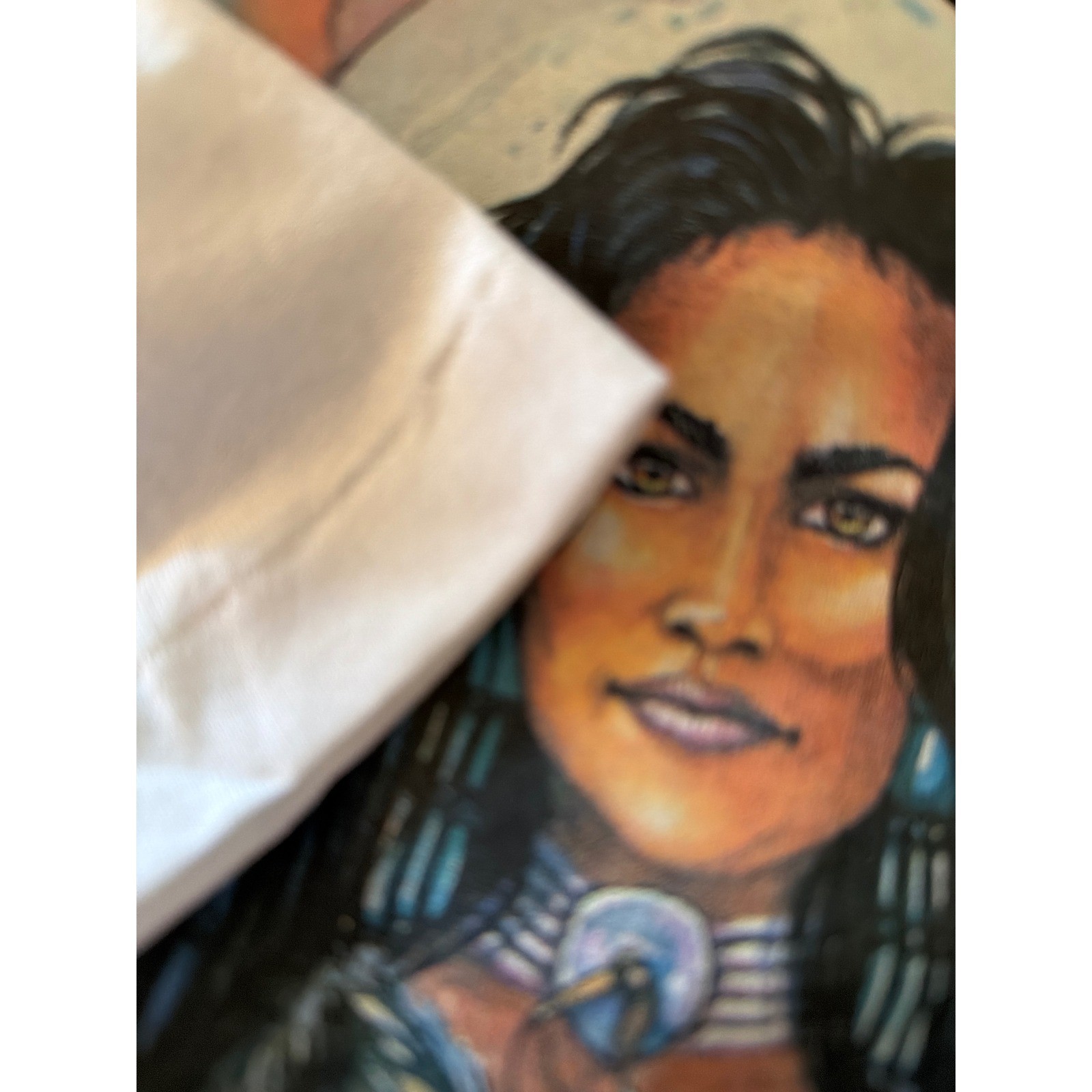 Vtg 90s Jan Taylor Eyes of the Wolf T Shirt White Graphic Native American NWOT L