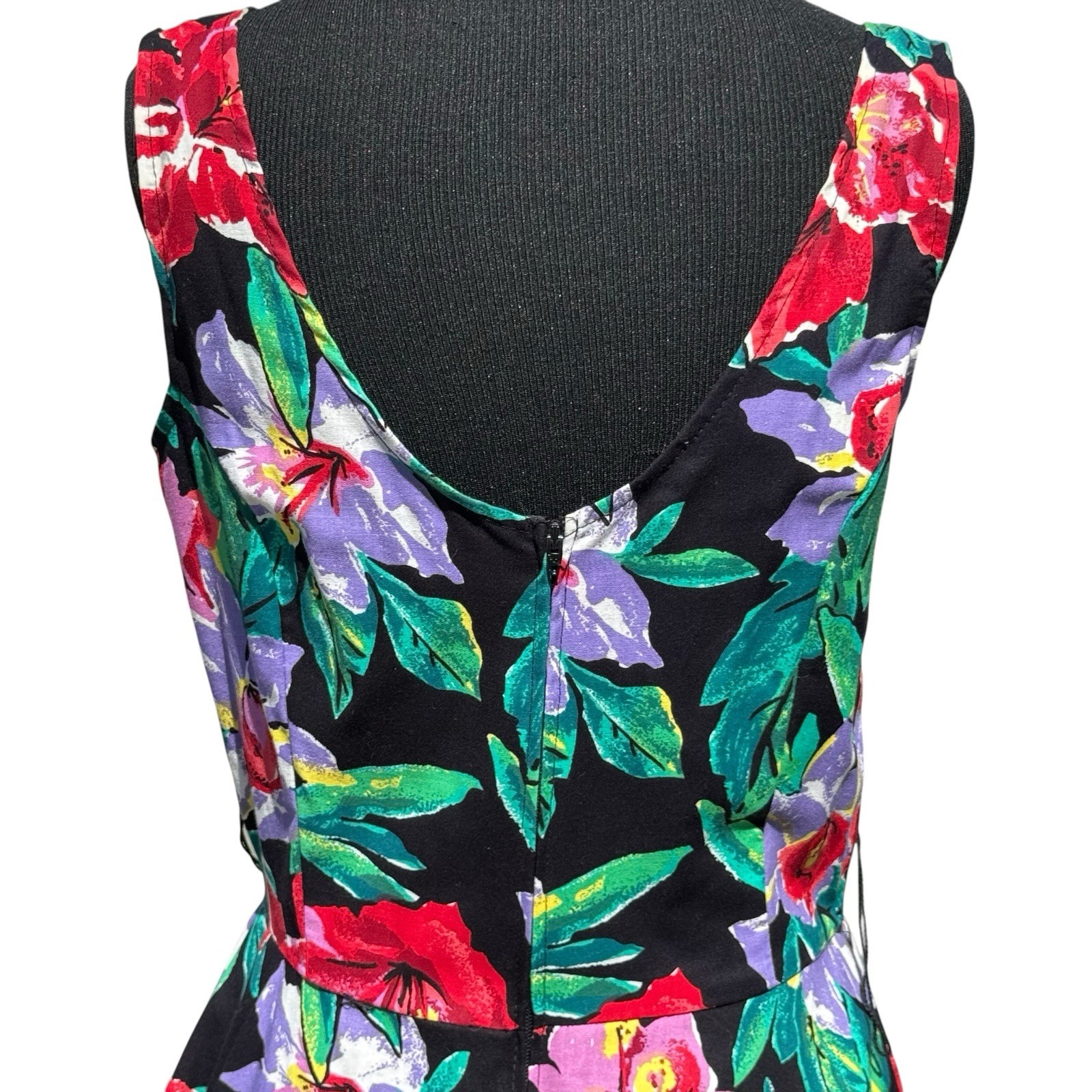 Vintage 80s d.b.a. L.A. Tropical Floral Party Dress Size 11 Fit Flare
