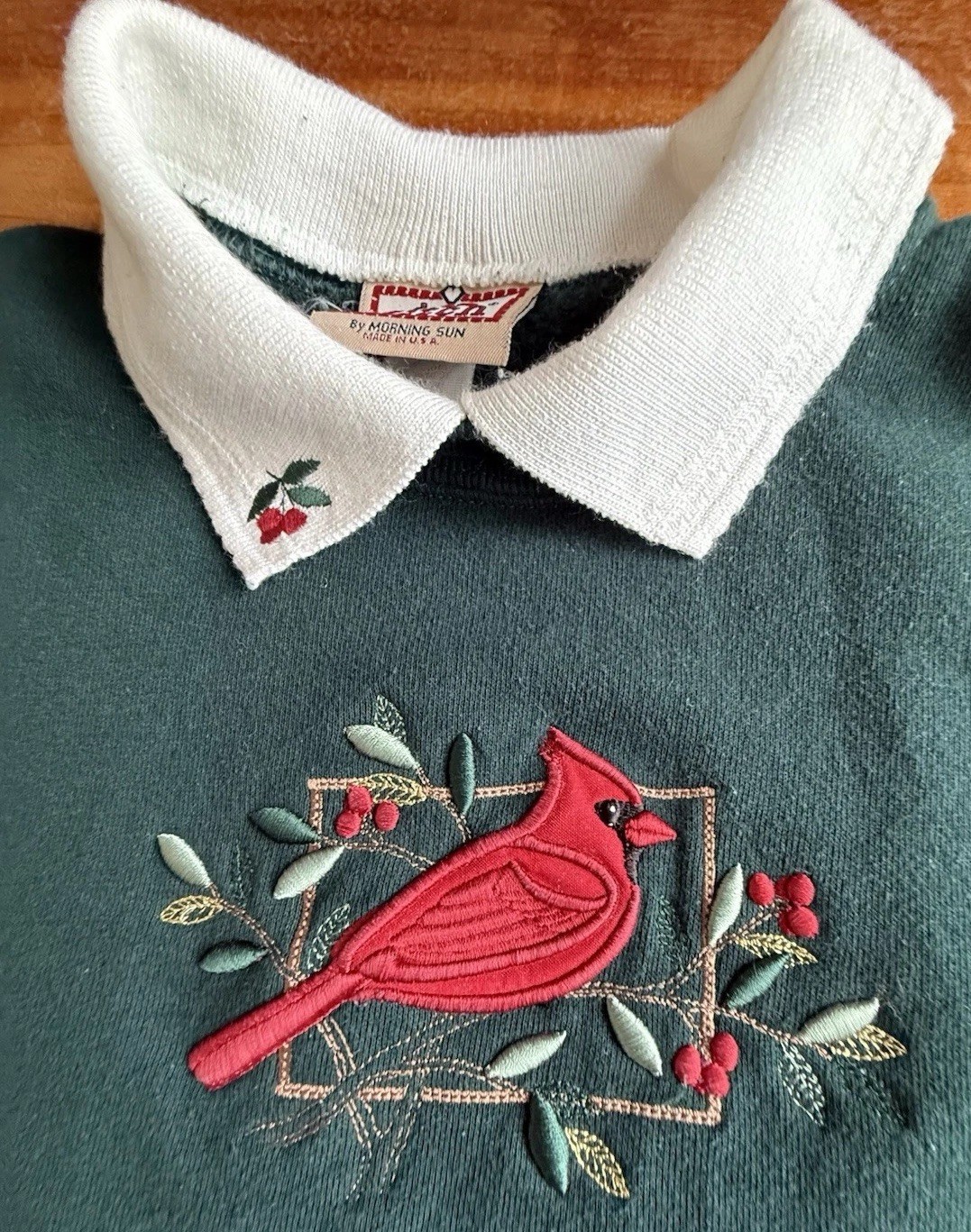 Vintage 90s Top Stitch Collared X-Large Crew Sweatshirt Cardinal Snow Green