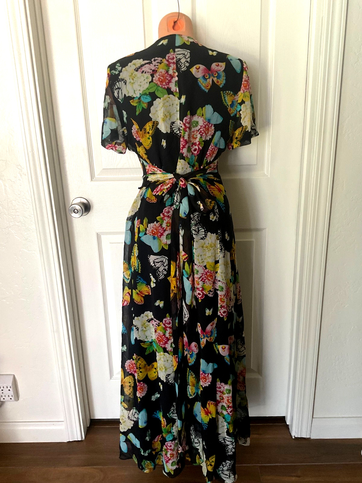Vintage Rickie Freeman for Teri Jon Maxi Dress Silk Butterflies Lined Size 8