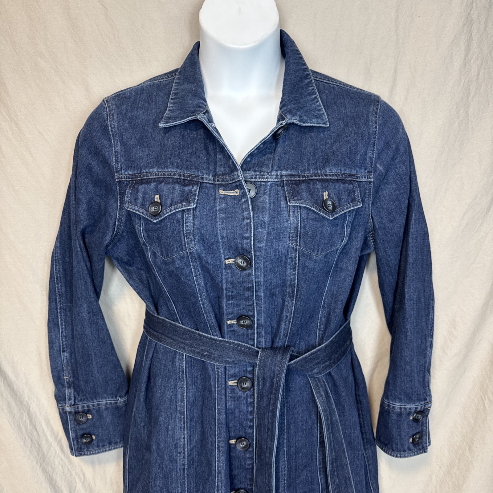 VTG Jones New York Country Sz 14 Denim Dress 100% COTTON +Belt Cottagecore