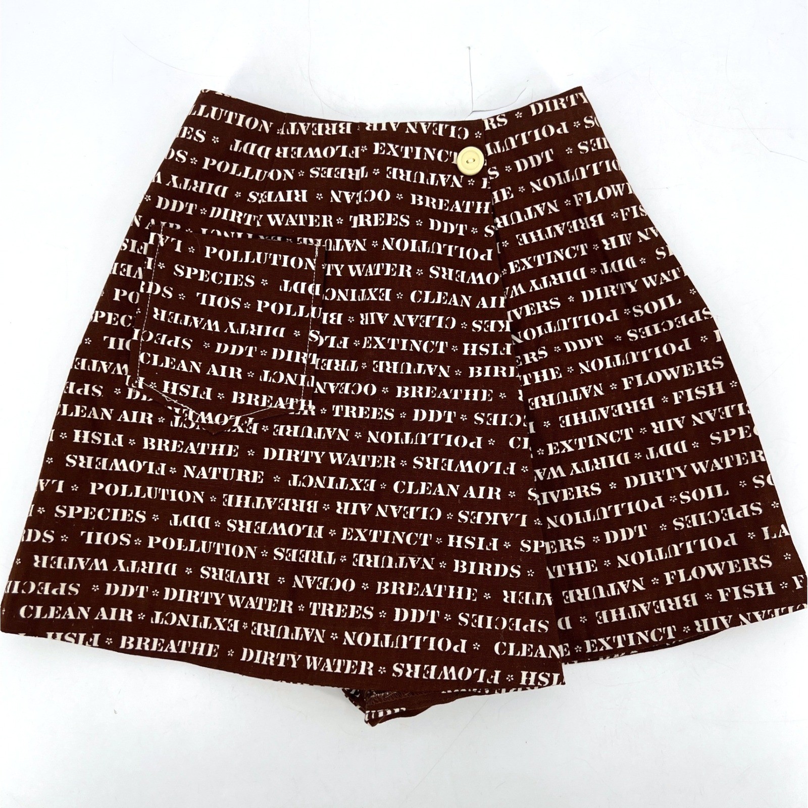 Vintage 60s or 70s Skort Skirt Shorts Brown Activist Words Protest Miniskirt