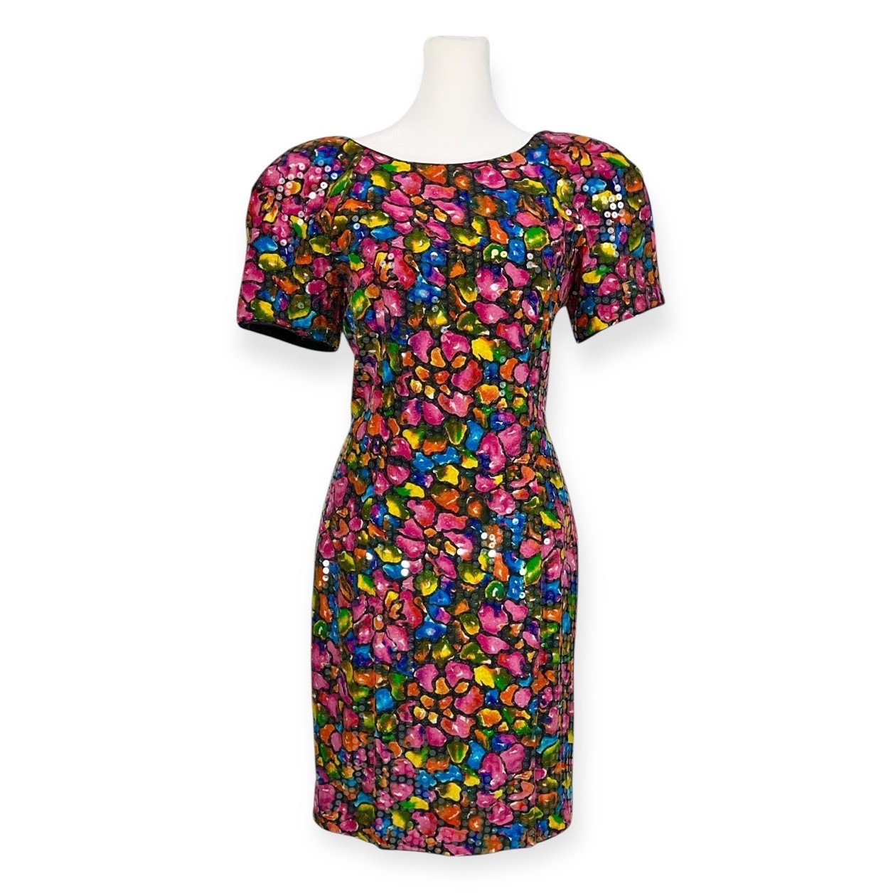 VTG 1980s RIMINI SAKS FIFTH AVE SILK SEQUIN CLUB COCKTAIL DRESS RAVE NEW WAVE 4