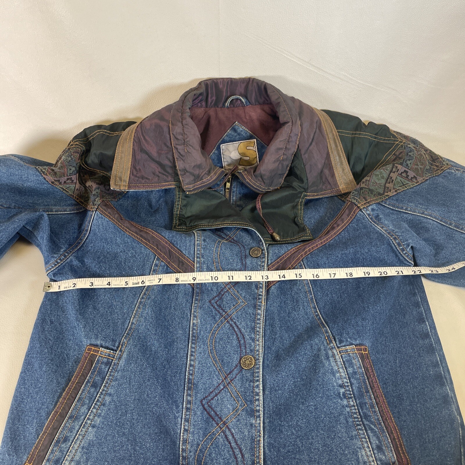 RARE Current Seen Vintage 90s Heavy Denim Coat Size M Double Layer Winter