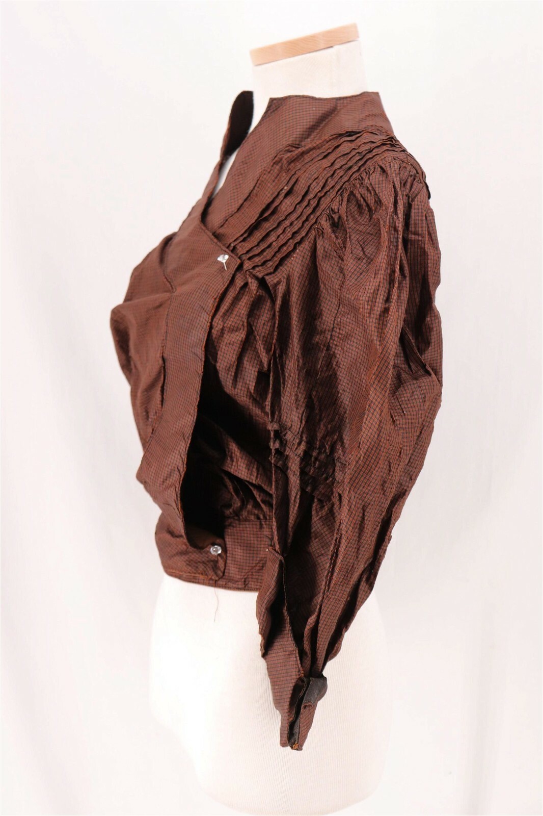 Antique Edwardian Brown Plaid Silk Wrap Bodice Top 1890s -1910s Early 1900s