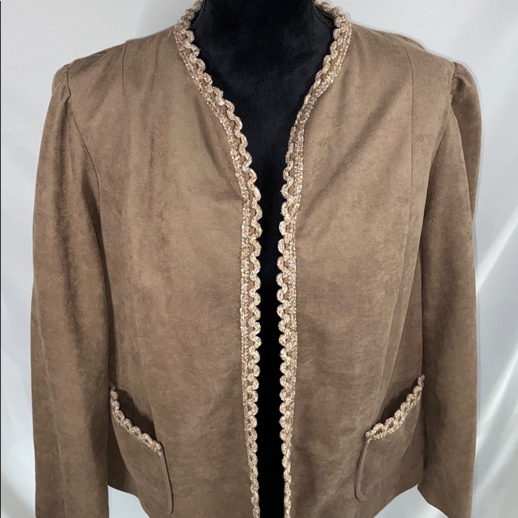Vintage Marty Gutmacher Brown Velour Open Front Jacket Lightweight Casual XL
