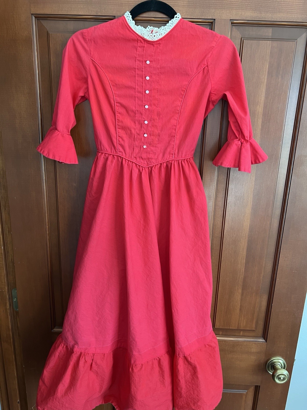Small Vintage Cottage Core Prairie Hot Red Dress, No Brand