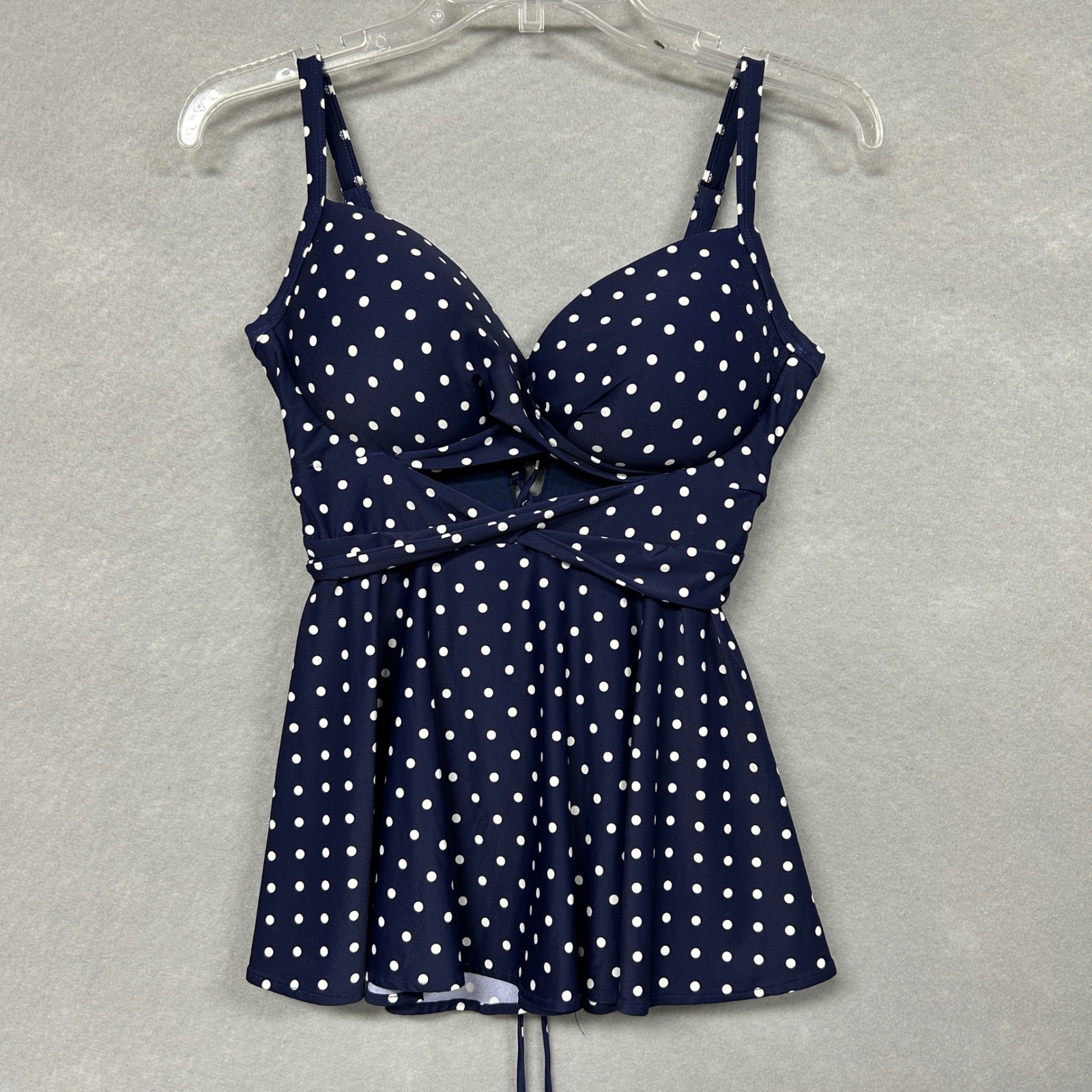 Coco Reef Swimsuit Top Women’s 32/34DD Tankini Polka Dot Adjustable Pushup Retro