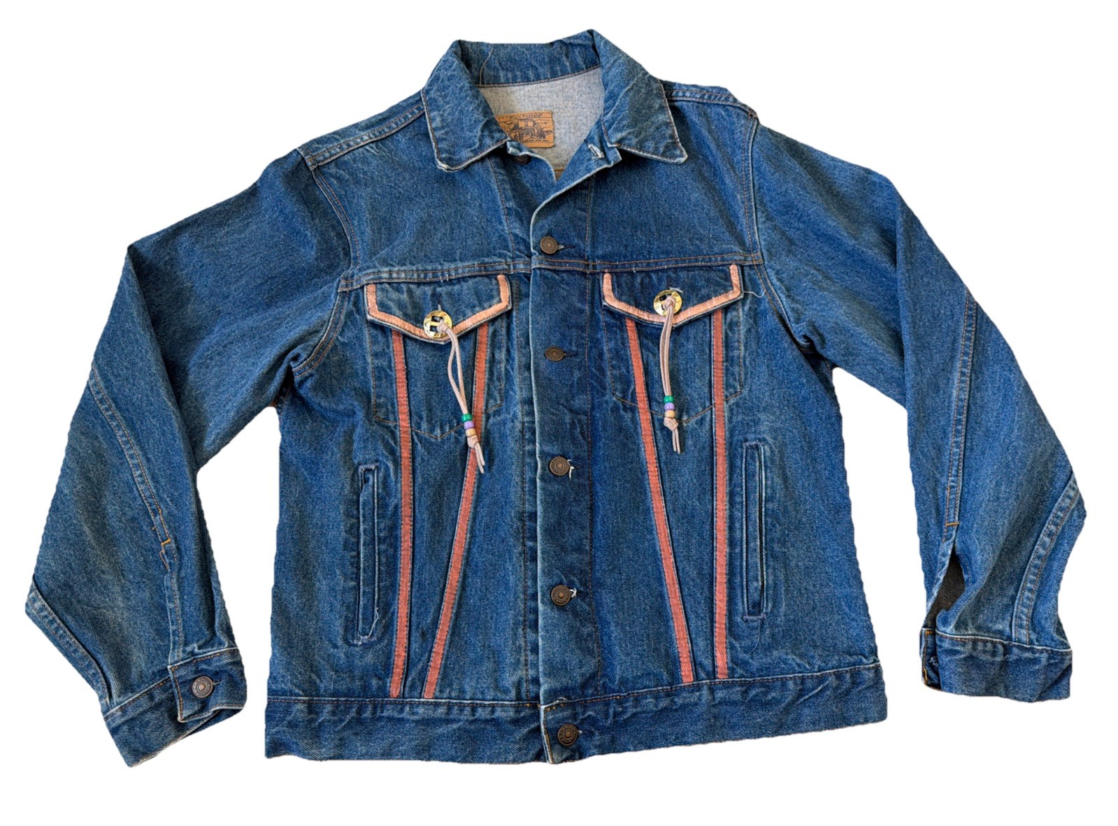 Vintage 70s 80s Plain Pockets Aztec Desert Denim Jean Jacket Women Size Medium