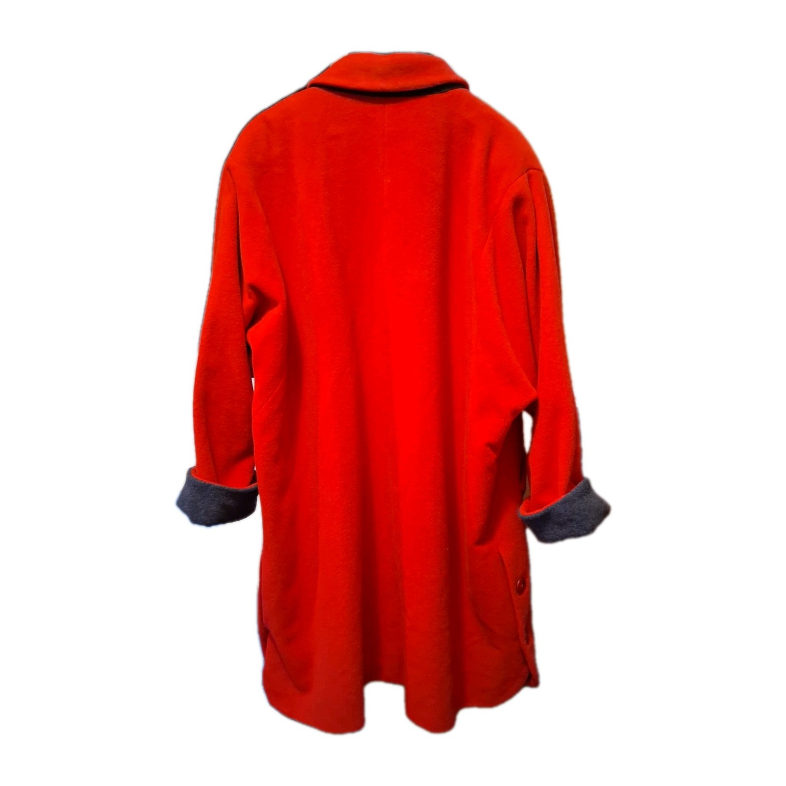 Rare Linda Richards 80s 100%Wool Coat Red Gray Double Lapel Oversized Maximalist