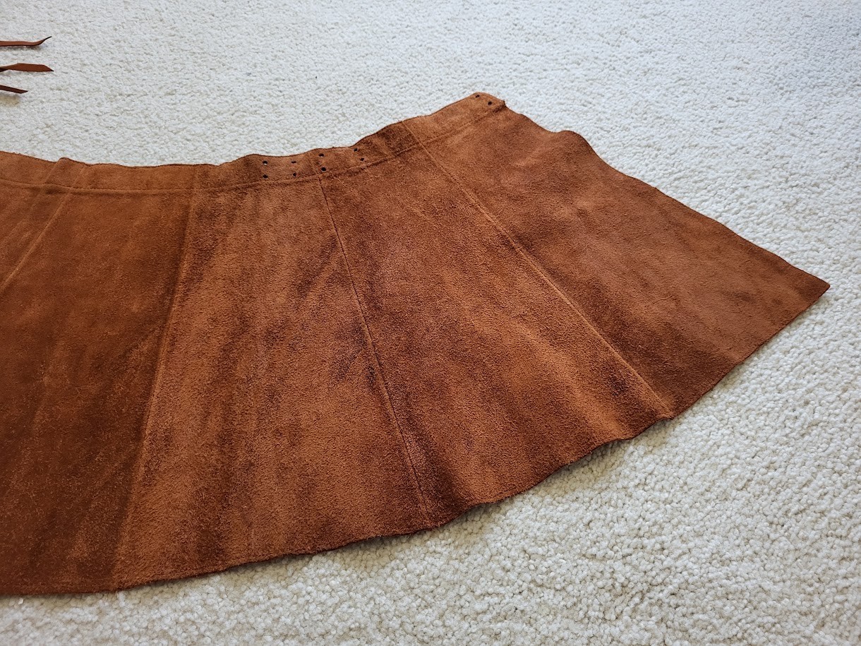 VTG. Handmade Natural Tanned Cow Hide Leather BOHO/Western/Cowgirl Skirt Small