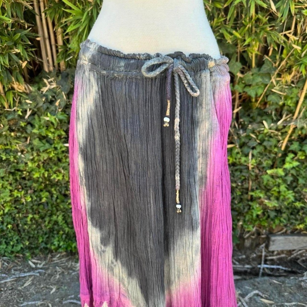 Maya vintage free people style gray purple tie dye ombre crinkle cotton midi