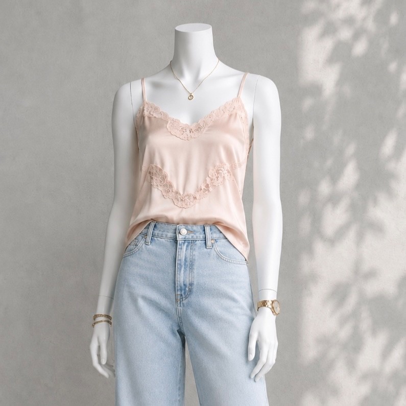 Vintage 80s Fairy Top M Pink Lace Trim Coquette Cottage Lingerie Cami Warners