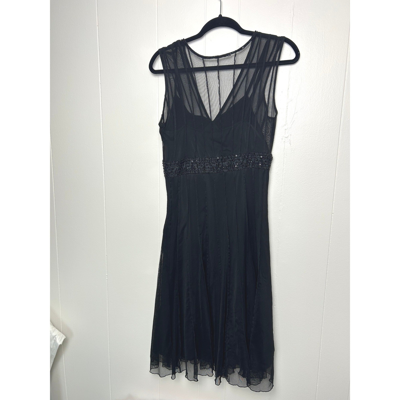 Vtg Y2K MIX IT Black Sheer Beaded V Neck Party Dress Size 8 whimsigoth cocktail