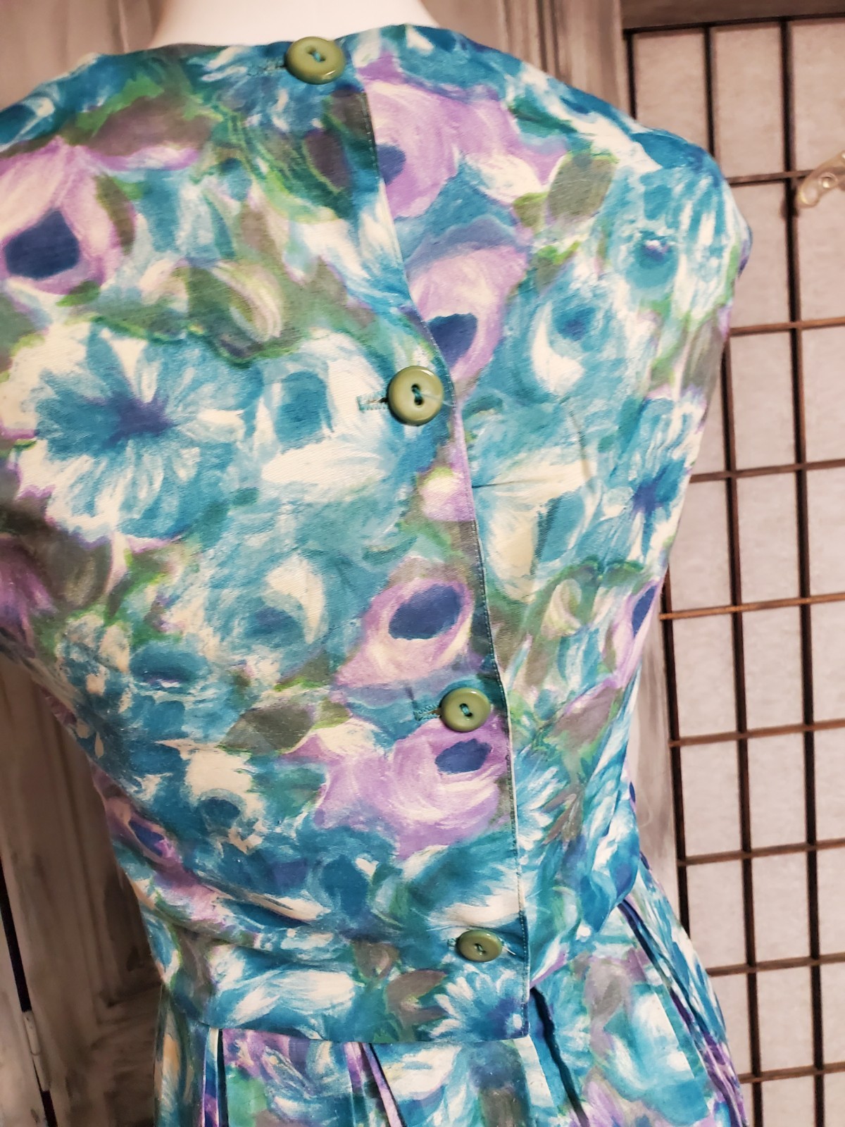 VTG 50s 60s Skirt Button Up Back Top 2 Pc Set Floral Beach Playsuit XS Sundress