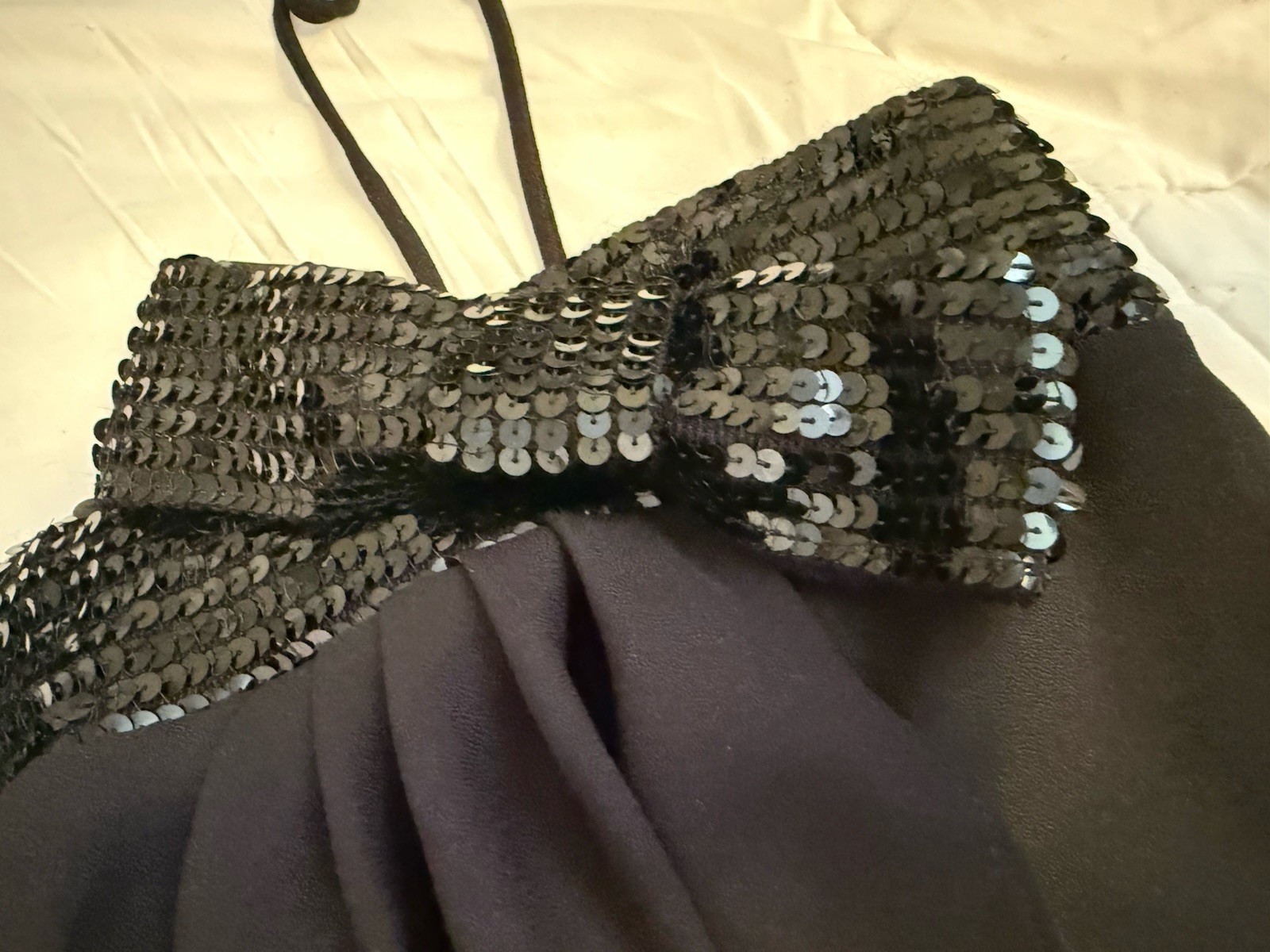 VTG Beginnings Black Sequin Bow Dress Size 7 Party Cocktail Evening Formal