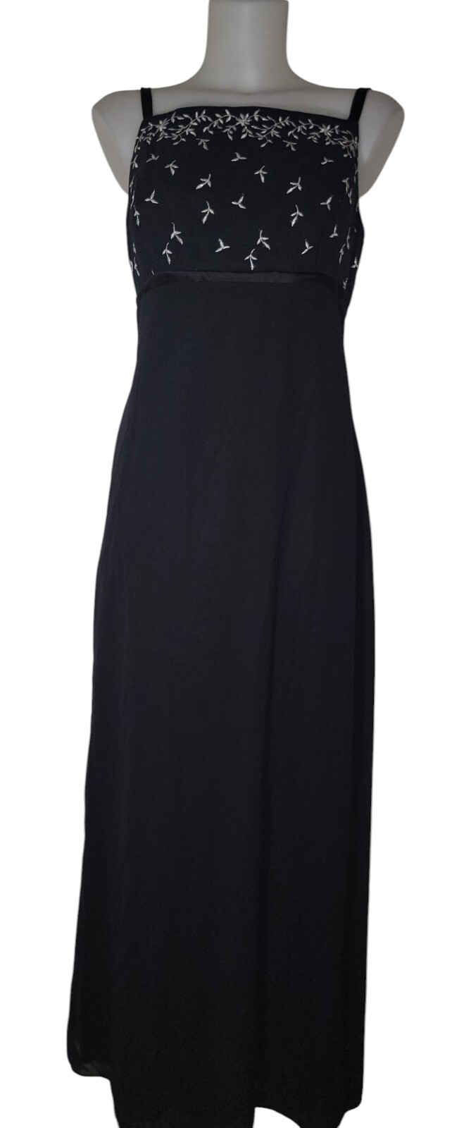 Vtg 90s Women’s Black Embroidered Floral Whimsigoth Fairy Grunge Slip Dress 9/10