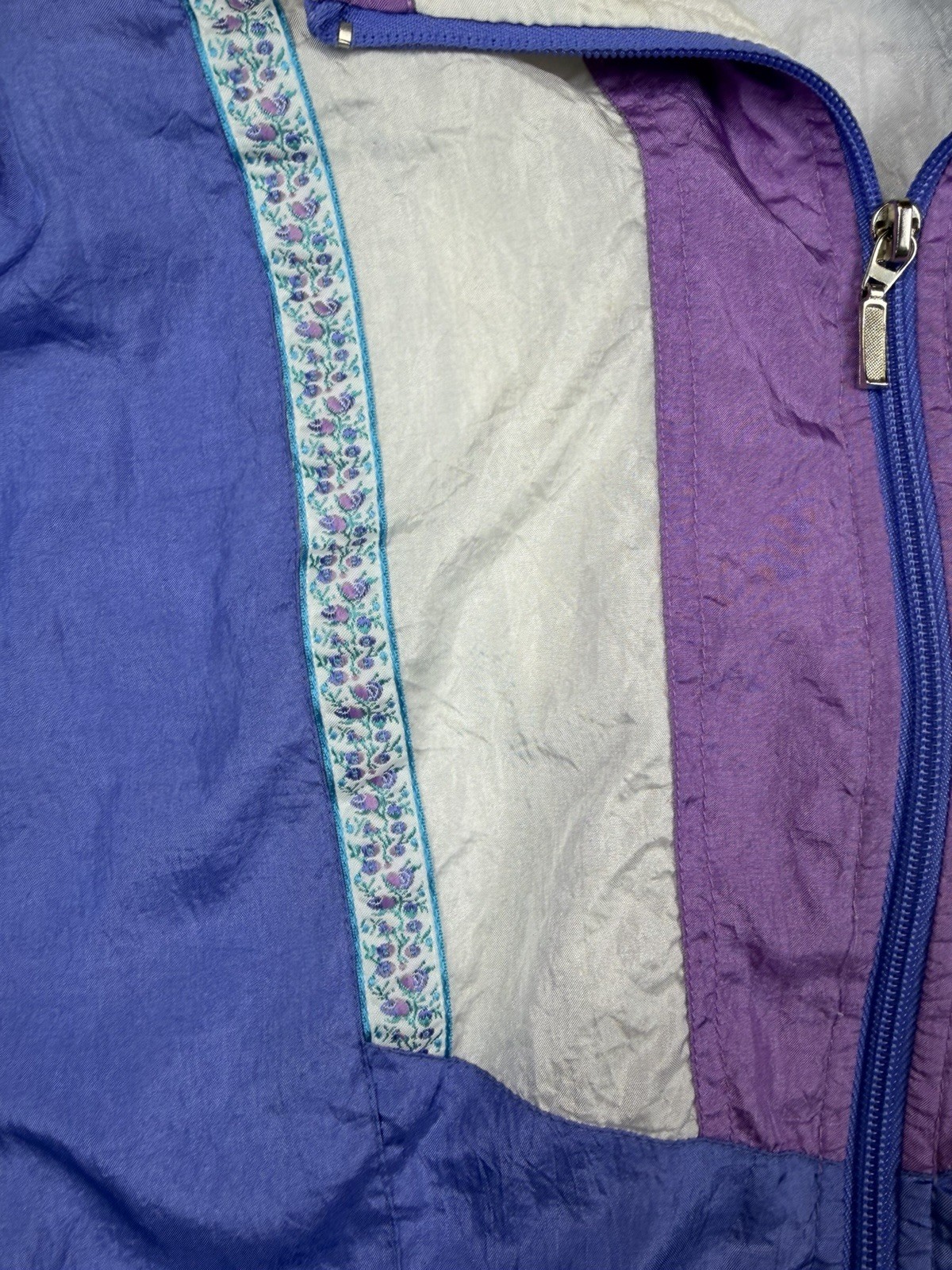 Vintage Bold Spirit Windbreaker Jacket Sz S Purple Blue Floral Colorblock 90s