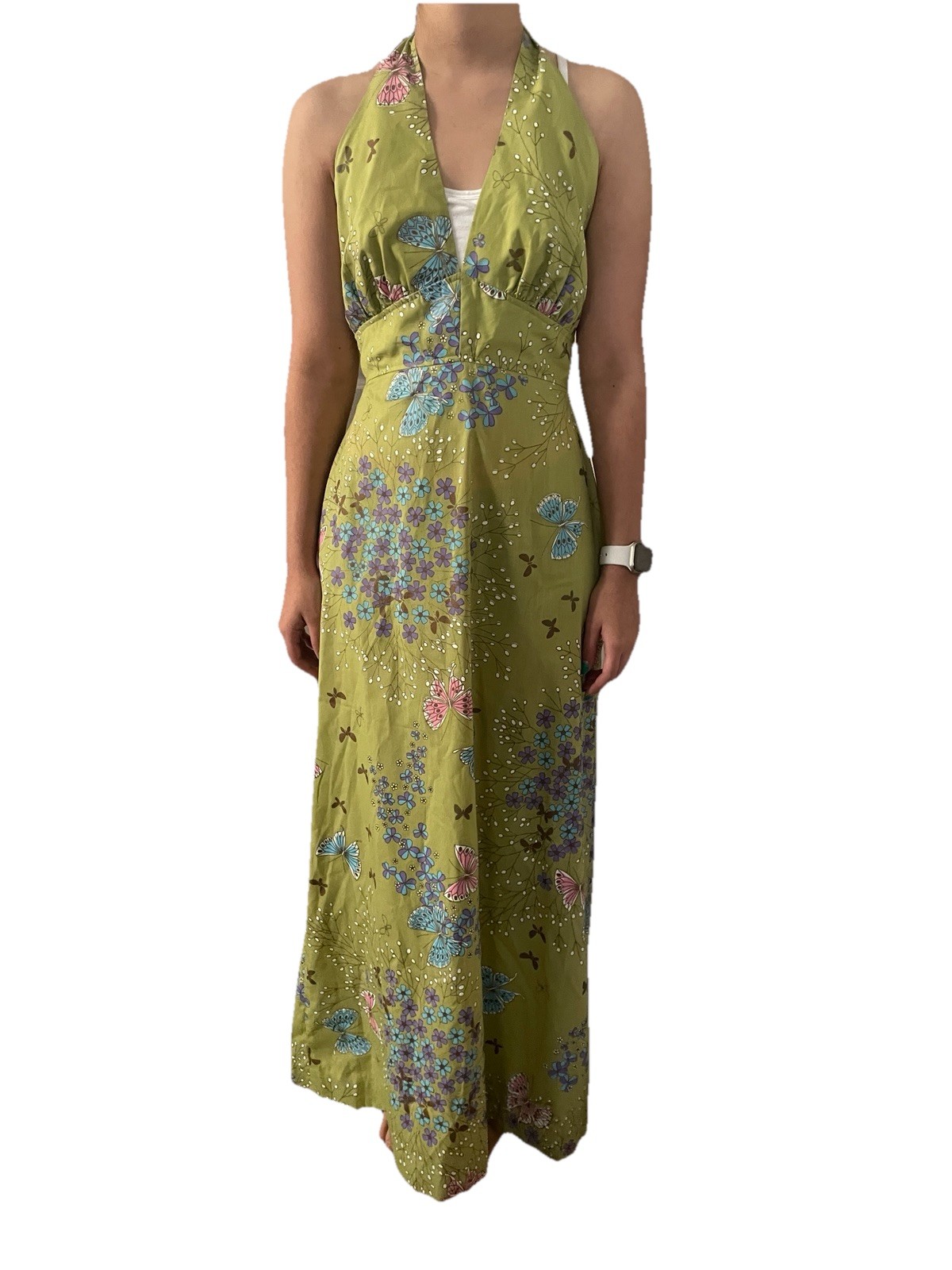 Vintage Alfred Shaheen Waikiki Hawaii Butterfly Floral Halter Maxi Dress XS/S
