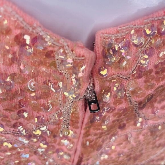 Vintage 1960s pink beaded sequin tassel fringe silk shirt barbie core sleeveless