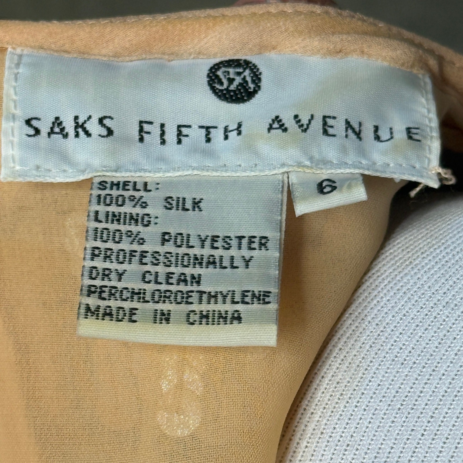 Saks Fifth Avenue Vintage Silk Sequin Mini Dress Sz 6 Gold Champagne 80s Glam