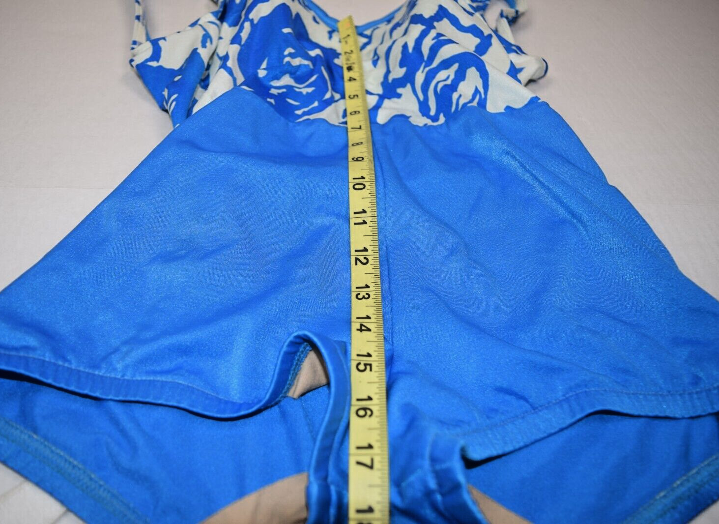 Vintage Swimsuit 2 Tone Electric Blue White Size 16 S/M 70s Internal Bra & Belt
