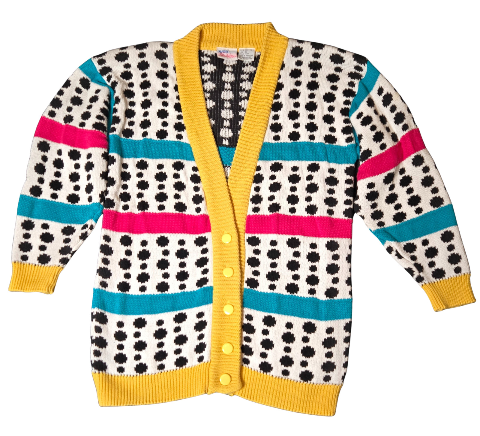 Vintage 1980s AVON FASHIONS 100% Cotton Polka Dot & Striped Cardigan Sweater