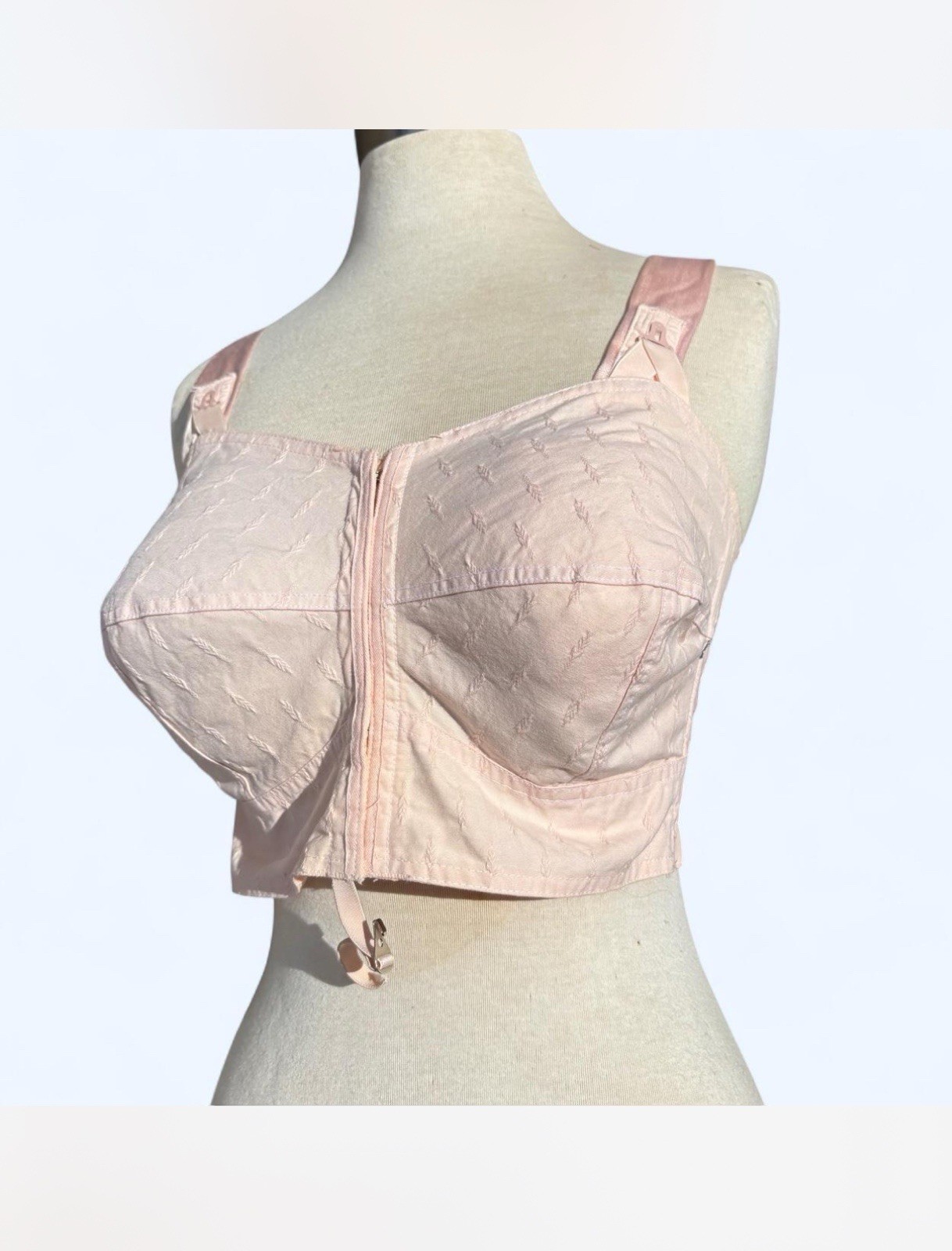Vintage 1930s Spencer Peach Pink Cotton Satin Bullet Cone Bra Boned Bustier 40s