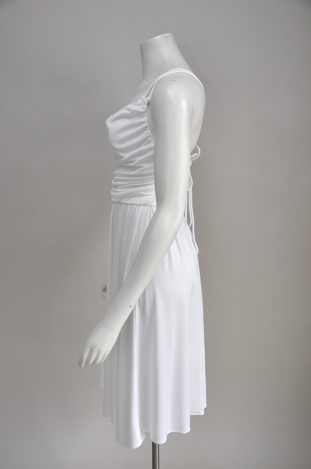 Vintage 1970s White Jersey Knit Open Back Cowl Neck Disco Dress Jacket XS-M
