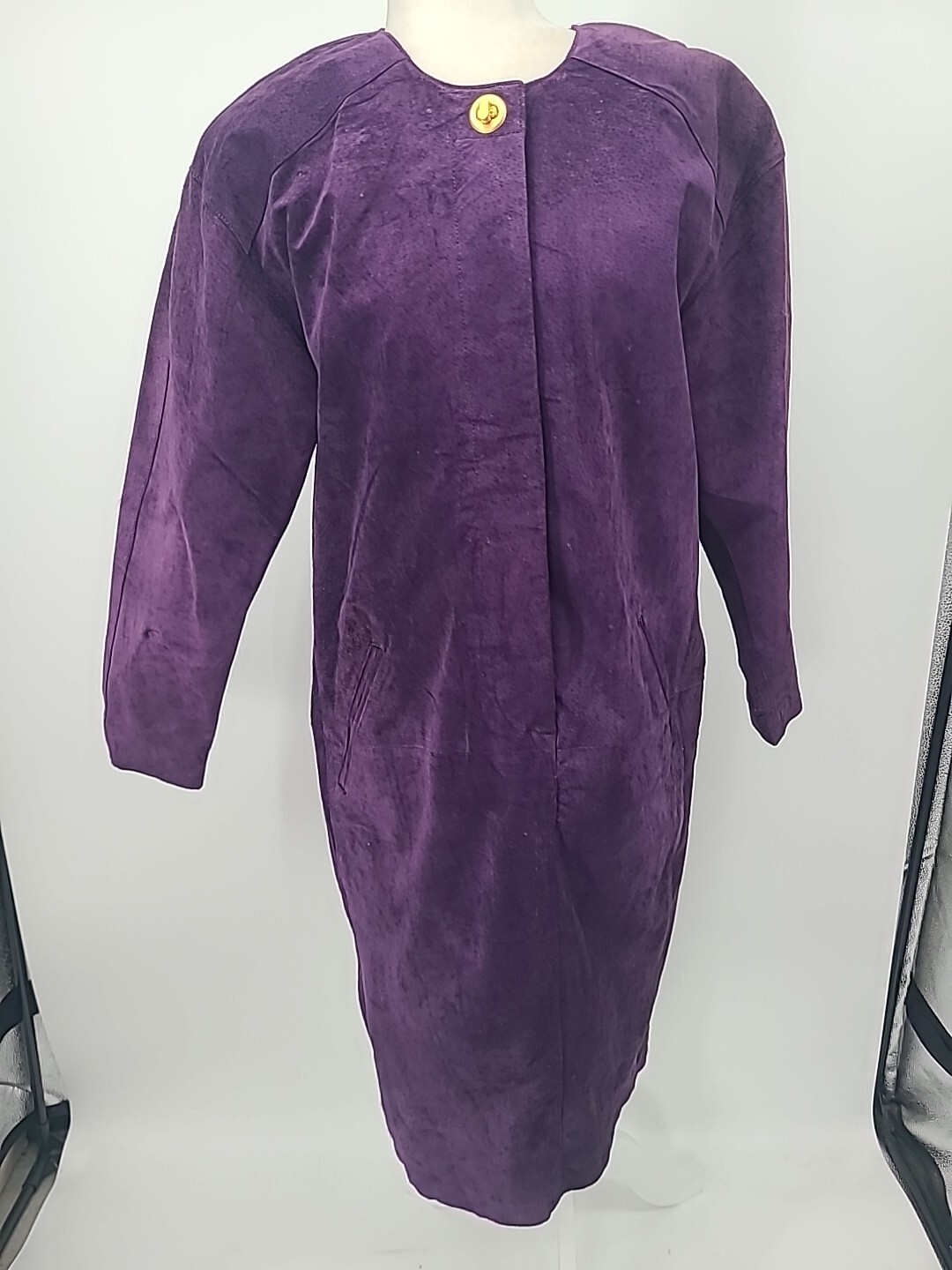 Vintage 1980s Margaret Godfrey Purple Suede Dress, Size 12 Retro