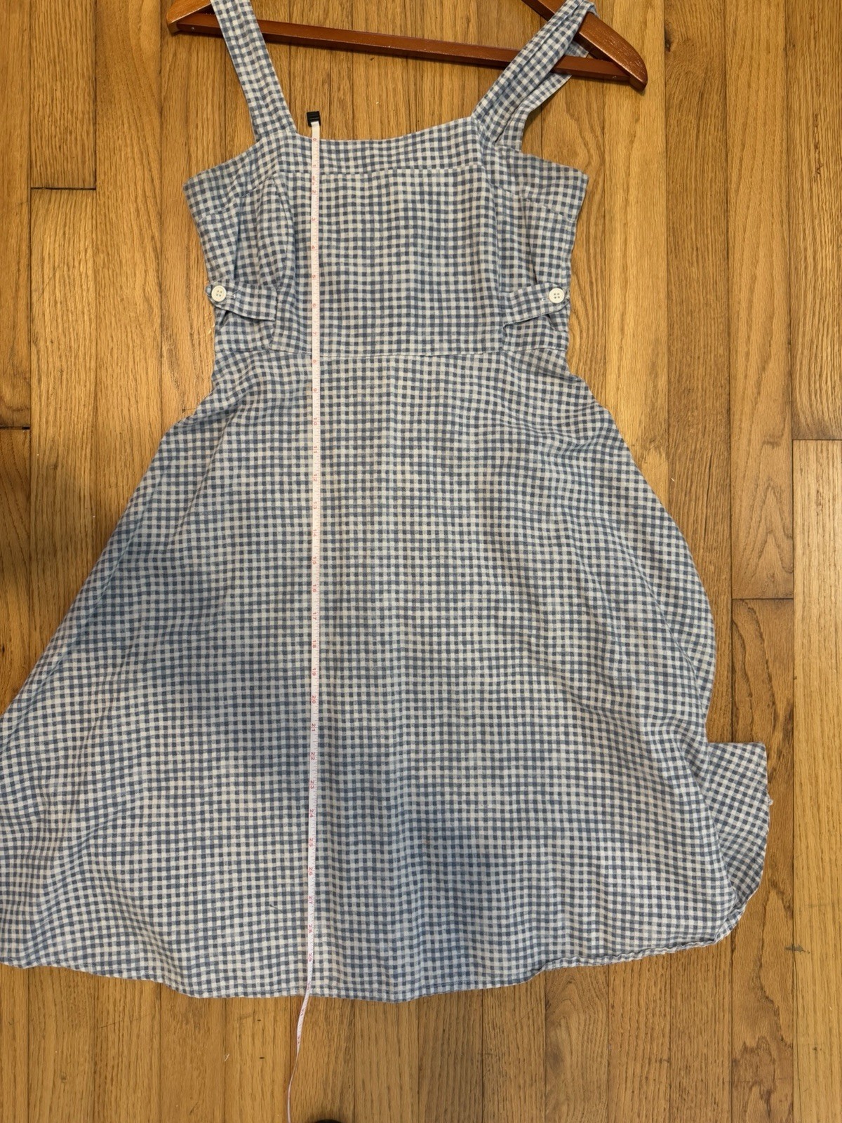Vintage Gingham Midi Dress Blue White Check Farmhouse Cottagecore Handmade Dress