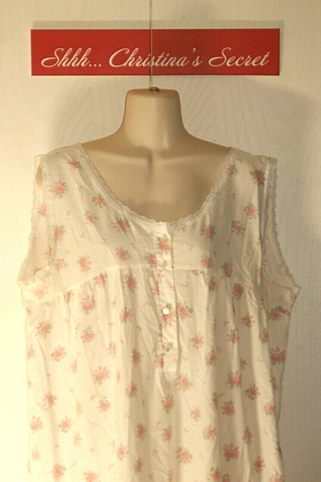 VINTAGE LADY LINDSAY Nightgown Sleepwr Romantic Long Sleeveless White Floral 1X
