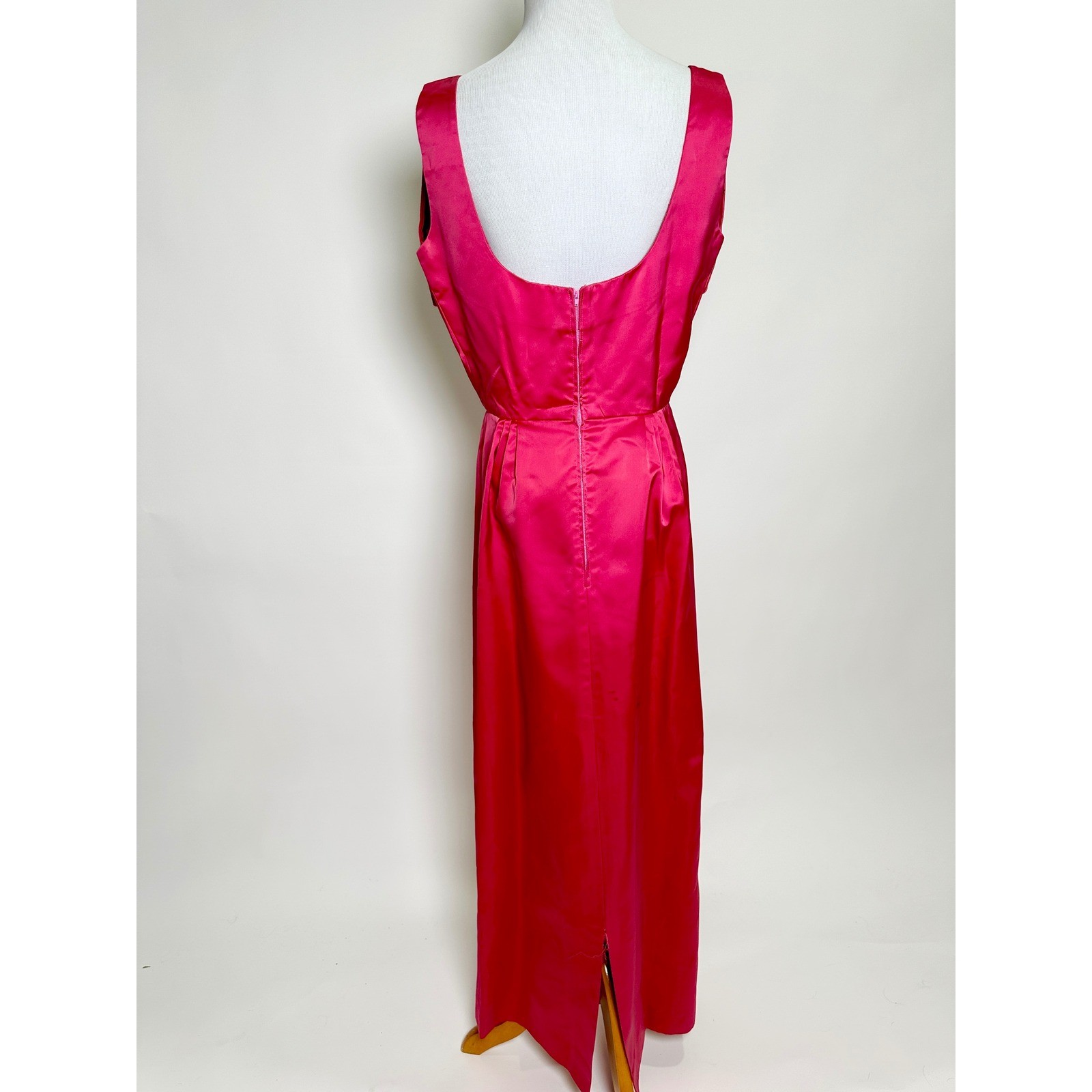 Vintage 1950s Hot Pink Marilyn Monroe Style Gown Oversized Velvet Bow Maxi Dress