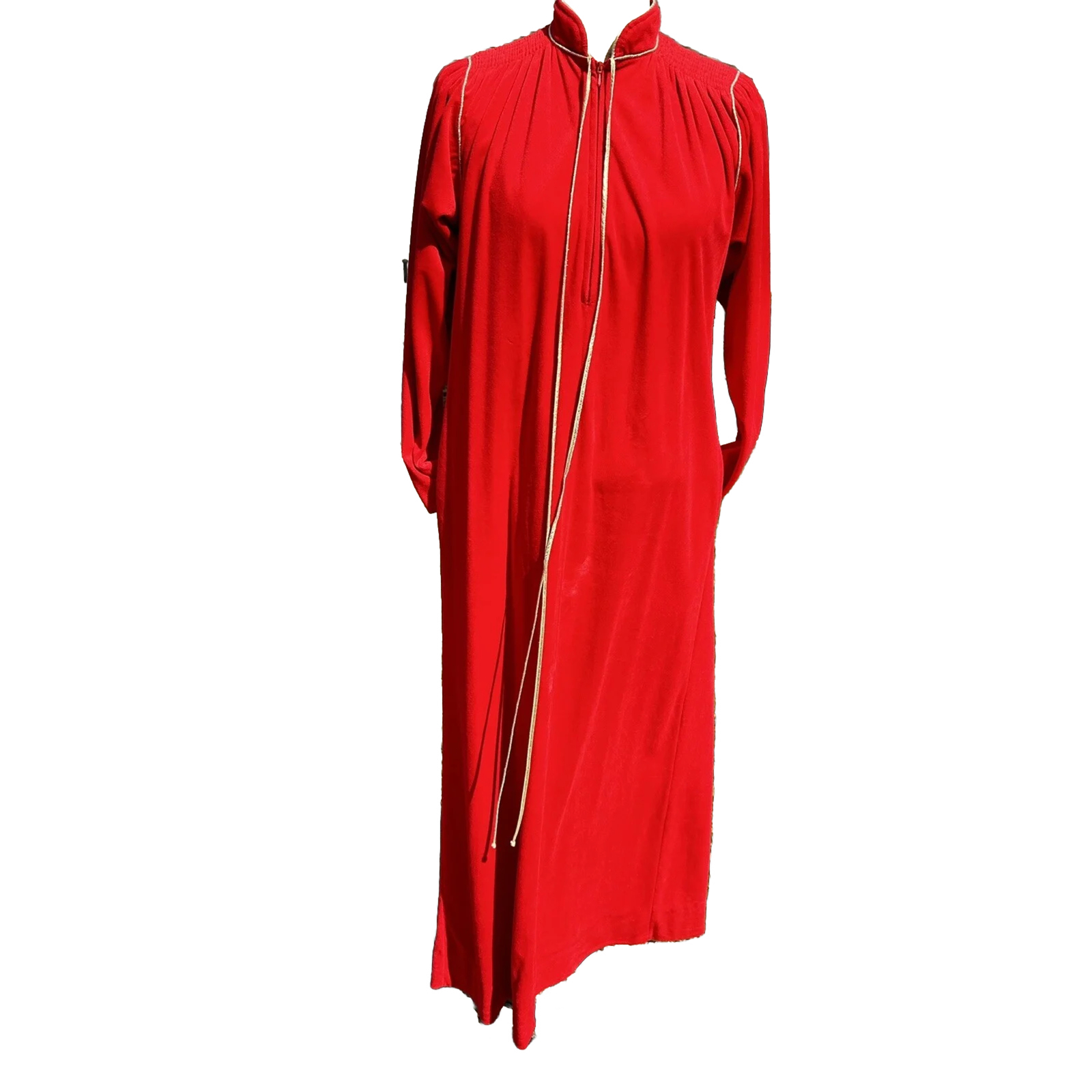 Vintage GOWN pockets ROBE size M/L Velveteen COTTAGECORE Granny TALON ZIP