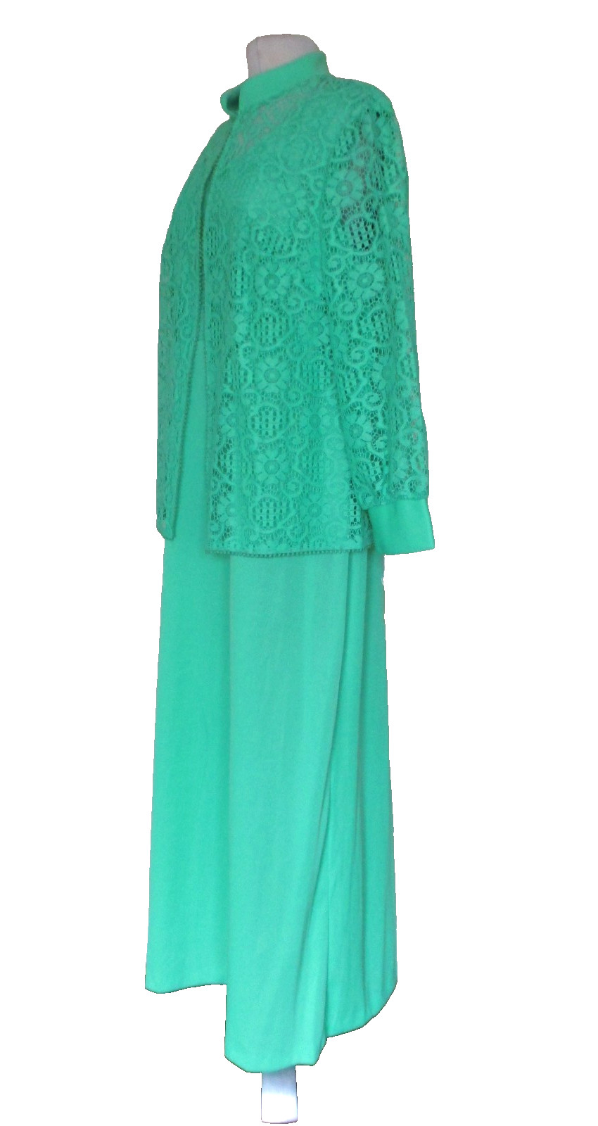 Vintage 70s Plus Size Maxi Dress Maxi Dress & Jacket Outfit Set 2X Women Green