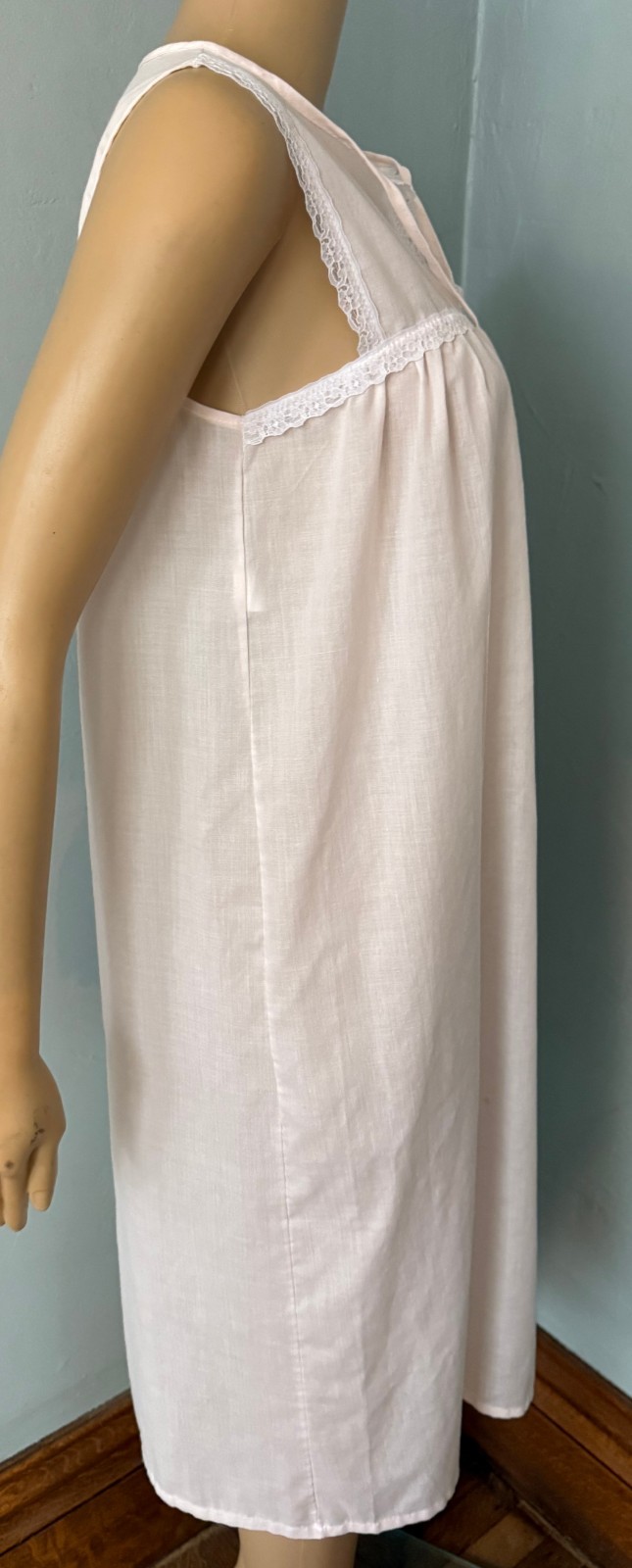 Vintage Katz Pink Cotton Polyester Nightgown Embroidered Knee Length Sissy S