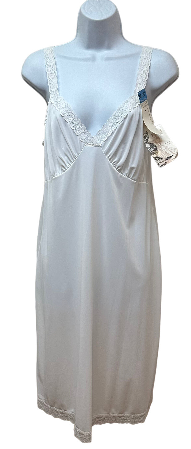 Shadowline Vintage White Slip Lingerie Silky Satin Nylon Lace Size 38 24″ NEW