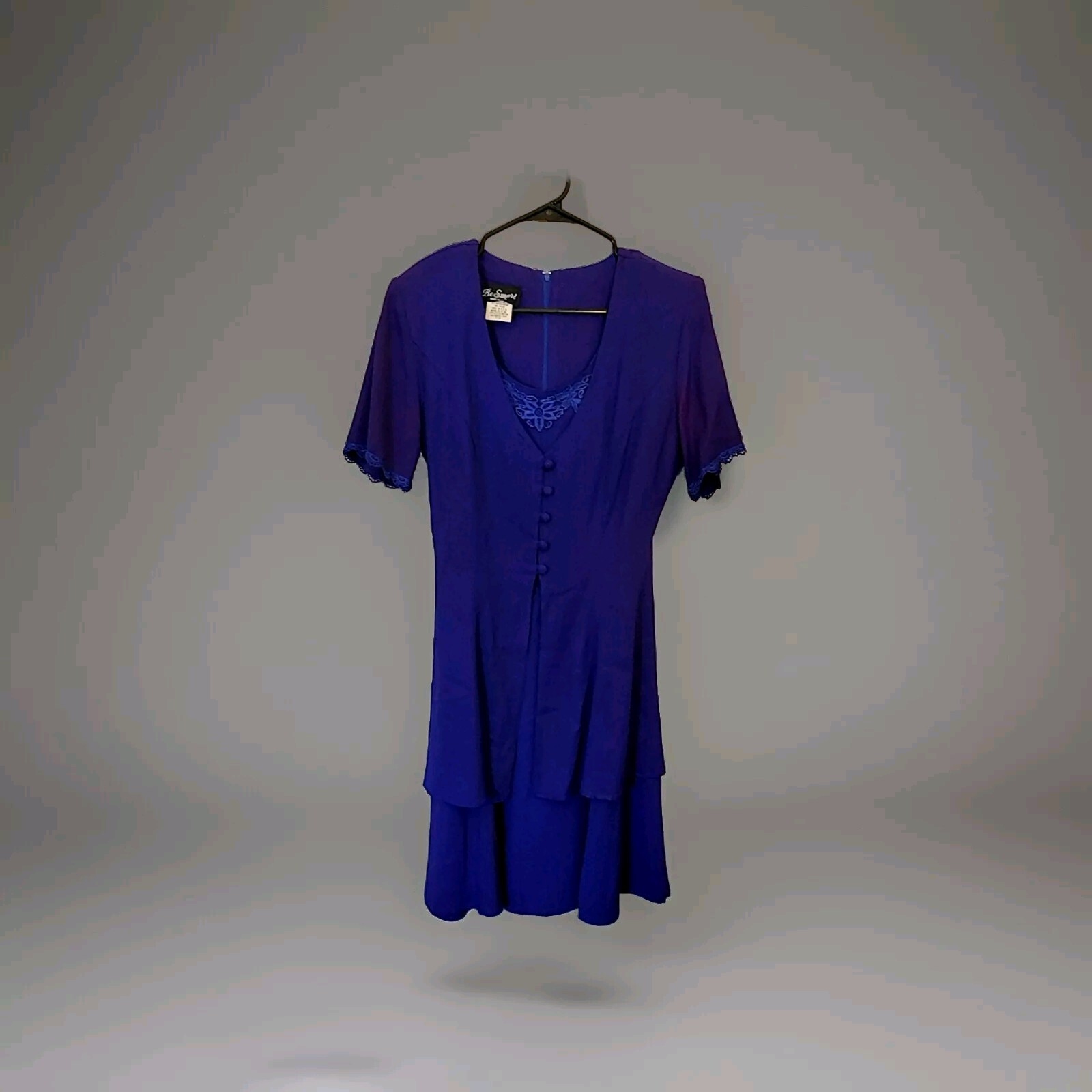 Vintage Be Smart Blue Layered Dress With Lace Accents size 7/8